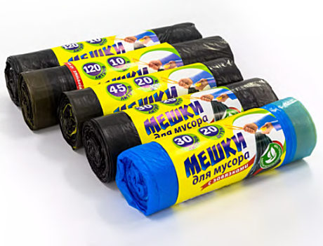 Мешок мусор. 60л. 12 мкр/20 шт 57х65 синие с завязками рулон  АссПак /50/