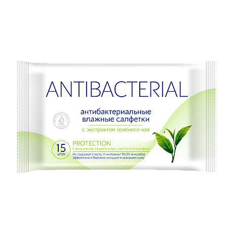Влажные салфетки (ОПТ) №15 ANTIBACTERIАL PROTECTION антибак с зеленым чаем /120/