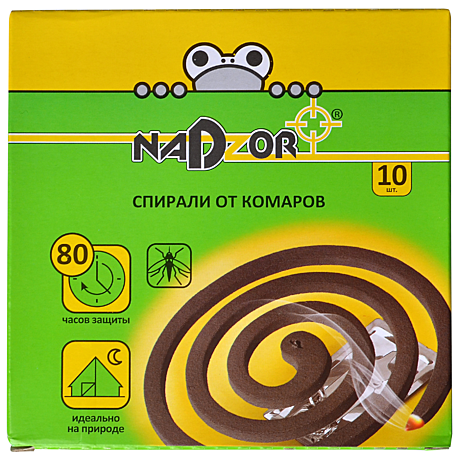 Спирали от комаров и мошек Nadzor, малодымные без запаха, черные 10шт/уп /60/